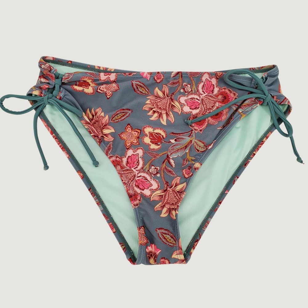 Cupshe Floral High Waisted Bikini Swim Bottom Large Blue Green Pink Lined New